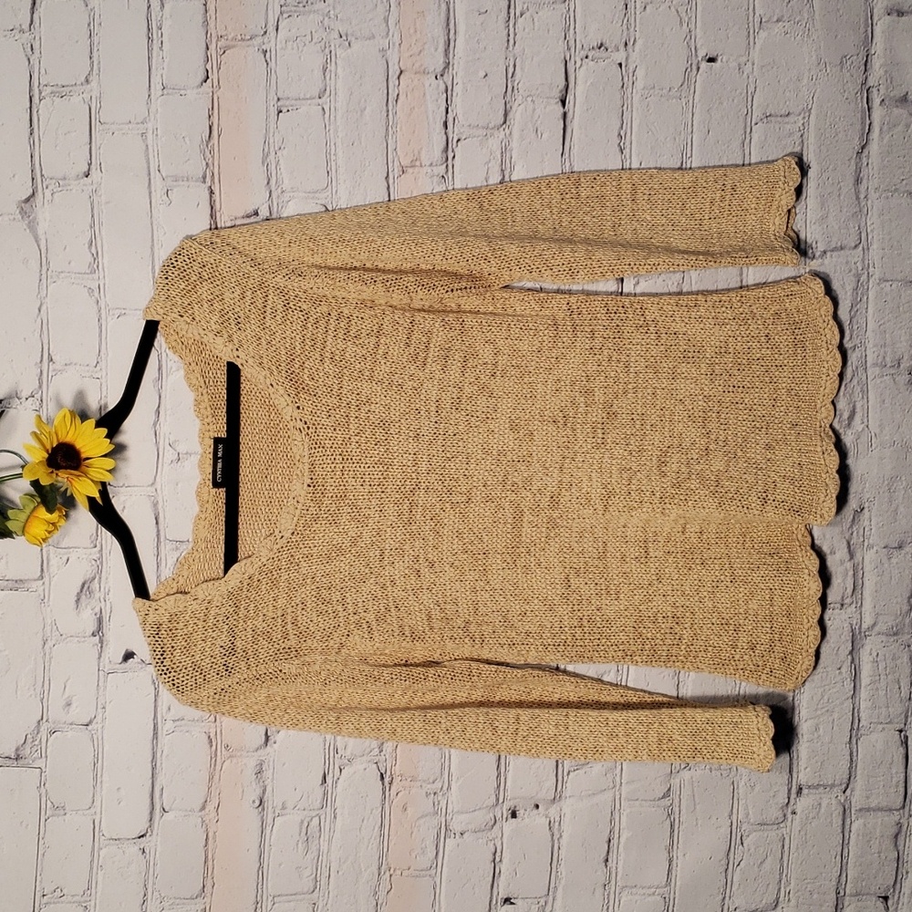 Vintage Cynthia Max Round-neck Sweater Beige Ribbon Crochet Sz M